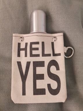 Canvas Pocket Flask Case with 'HELL YES' Print - Natural